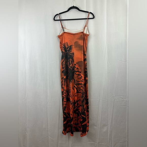Urban Outfitters Solana Palm Tree Printed Split-Hem Midi Dress in Orange Size L - Picture 6 of 10